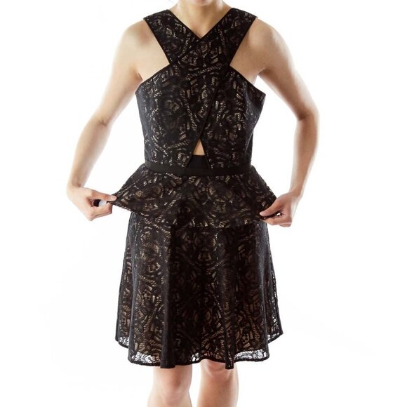BCBG MaxAzria Black Nude Lace Cut-Out Cocktail Dress - Picture 1 of 4